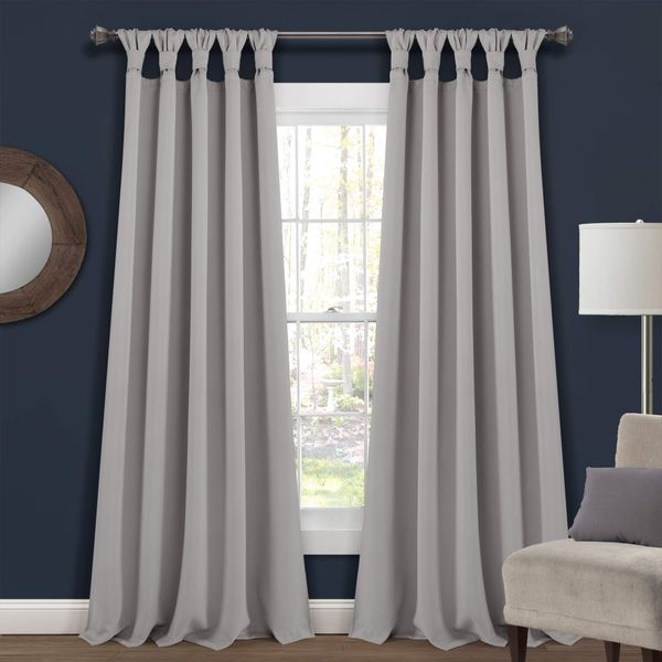 Lush Decor Insulated Knotted Tab Top Blackout Window Curtain Panel Set - Noise Reducing, Temperature Regulating, and Light Blocking Curtains, 52" W x 84" L, Light Gray