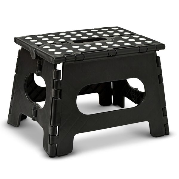 Handy Laundry Folding Step Stool - The Lightweight Step Stool is Sturdy Enough to Support Adults and Safe Enough for Kids. Opens Easy with One Flip. Great for Kitchen, Bathroom or Bedroom. (Black)