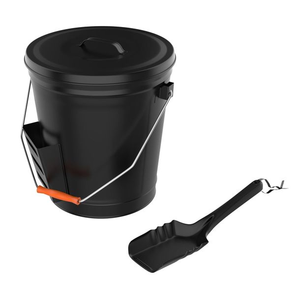 Home-Complete 4.75 Gallon Black Ash Bucket with Lid and Shovel-Essential Tool...