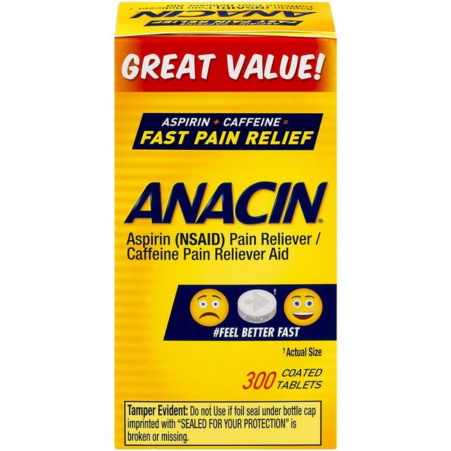 Anacin Fast Pain Relief, Aspirin + Caffeine Pain Reliever, 300 coated tablets