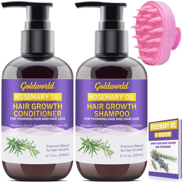 Shampoo and Conditioner Sets for Hair Growth,Sulphate Free Hair Shampoo w/Scalp Massager,Rosemary Oil Biotin Argan Castor Oil Keratin Rice Water Hair Thickening Products for Women Hair Loss Treatment