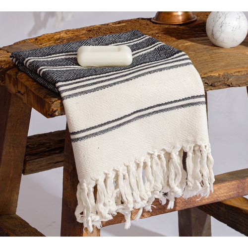 DEMMEX Certified Organic Cotton Turkish Hand Towels for Bathroom - Set of 2, Kitchen, Gym Towels - Thin Light Compact Travel Towels, Quick Dry, Diamond Weave, Prewashed, 18x36, Black