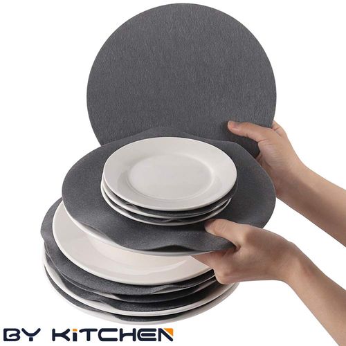 BYKITCHEN Dish Protectors Pads, Gray Dinner Plate Divider Pads, China Storage Protectors for Protecting and Stacking Your Cookware, 30 Pieces & 2 Different Size