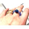 September Birthstone Crystal Ring, Lapis Lazuli Natural Crystal Ring, September Birthday Gift, Elasticated Beaded Ring (Medium)