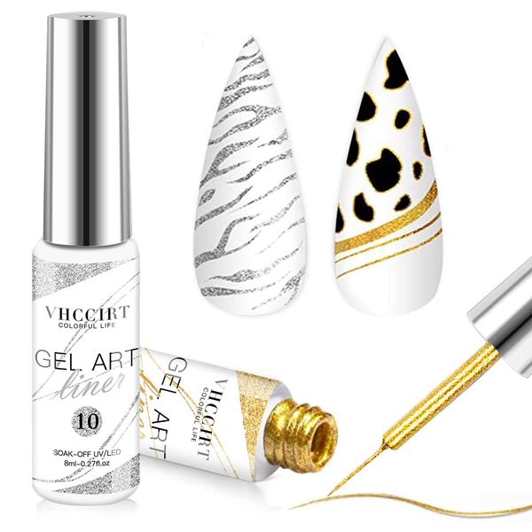 Gel Nail Polish Set Gel Liner Nail Art Classical Metallic Painted Gel Nail Polishes Gold Silver Soak Off Salon DIY Fall Winter Nail Art Design Line Art Gel Nail Art Supplies Kit Gifts Set for Women