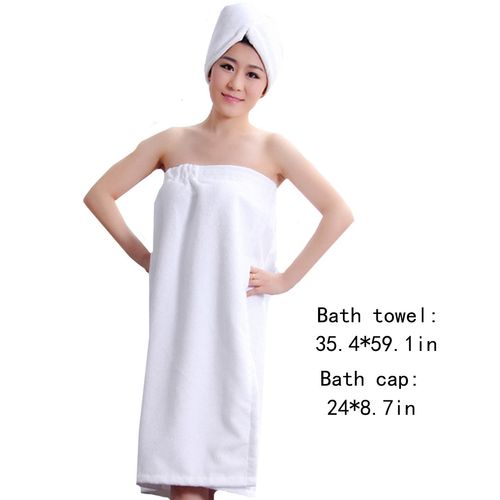 Queena Women Microfiber Bath Towel Wrap & Hair Turban Adjustable Spa Shower Cover Up,White