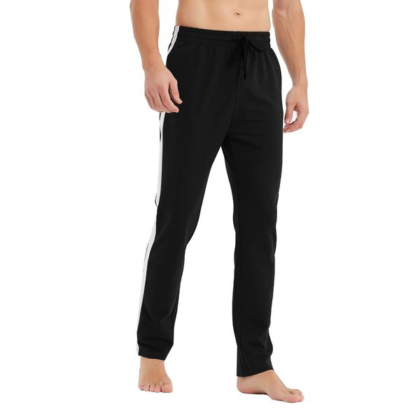 Idtswch 34" Inseam Men's Tall Striped Sweatpants Workout Training Lounge Joggers Pants with Pockets Black