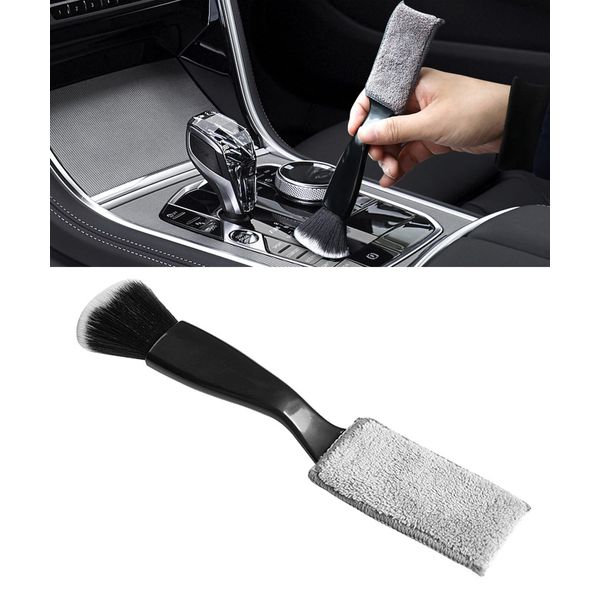 ESEWALAS Universal 2 in 1 Duster for Car Clean,Car Bursh Tool,Double Head Brush,Auto Interior Detailing Brush,Soft Car Interior Detailing Brush Dust Brush (Black)