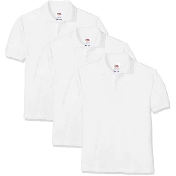 Fruit of the Loom Unisex Baby 65/35 Short Sleeve Polo Shirt, White, 9-11 Years UK