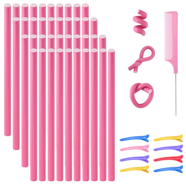 40 Stück Haar Lockenwickler ohne Hitze Flexibler Papilotten Lockenstäbe Lockenwickler über Nacht für Mädchen Schaumstoff Hair Curler für Lange Kurze Haare (Rosa)