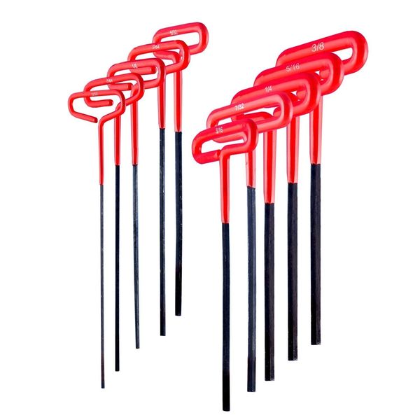 10 Pc. T-handle Hex Key Wrench Set, 9 Inch Length Handle S.A.E.