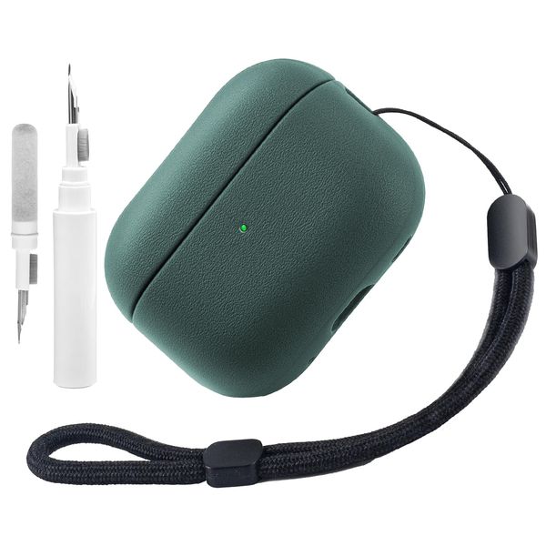 Teyomi TPU Case Compatible with AirPods Pro 2nd Generation with Cleaning Kit, Protective Case for Apple Airpods Pro 2 with Hand Strap, Leather Touch Design Airpods Pro 2 Case (Dark Green)