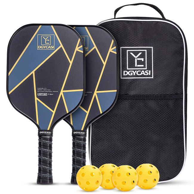 YC DGYCASI Graphite Pickleball Paddles Set of 2, 2022 USAPA Approved, Carbon Fiber Surface (CHS), Polypropylene Honeycomb Core, Anti-Slip Sweat-Absorbing Grip, 4 Pickleball, Portable Carry Bag