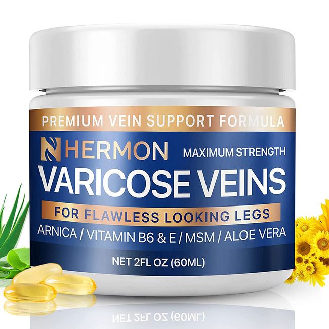 Hermon Varicose Veins Cream, Varicose Veins Treatment for Legs, Spider Vein Treatment for Legs, Natural Soothing Leg Varicose & Spider Veins Treatment Cream, Varicose Veins Cream for Pain Relief 2 Oz