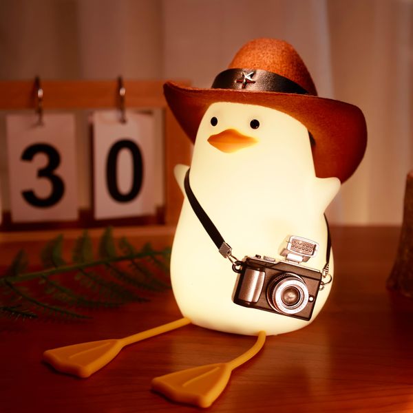 Anywin Cowboy Duck Night Light, Benson Duck lamp, Cute Duck Light with Cowboy Hat & Mini Camera & Warm Color & Dimming & Timmer for Kids Room, Birthday Xmas Baptism Gifts for Babys Girls Boys