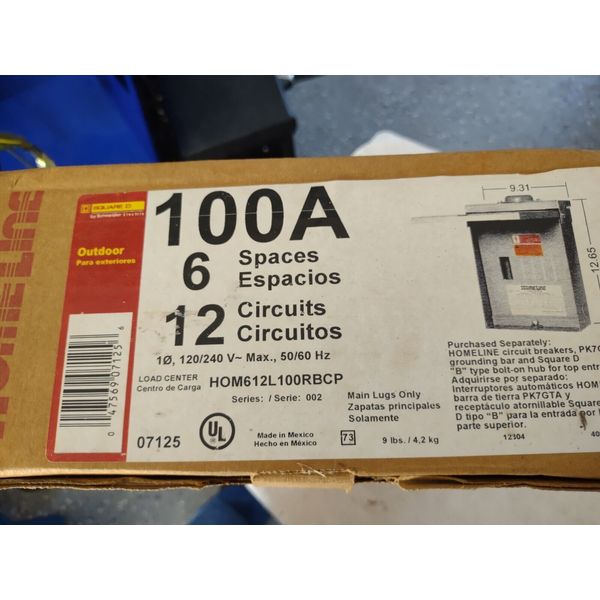 SQUARE D HOMELITE 100A CIRCUIT BREAKER LOAD CENTER