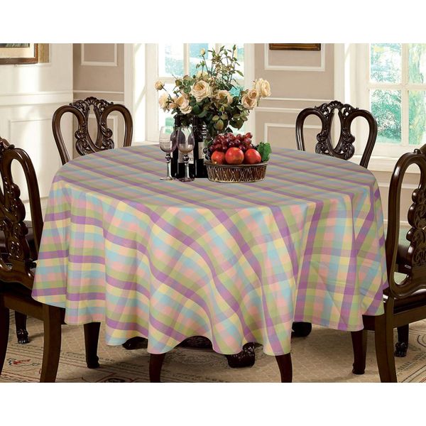 Urban Villa Easter Tablecloth Buffalo Check Table Cloth Tabletop Cover Kitchen Dining Tablecloth 100% Cotton Great Parties Wedding Holiday Dinner Easter Color Round 70 Inches 4-6 Seats Table Cloth