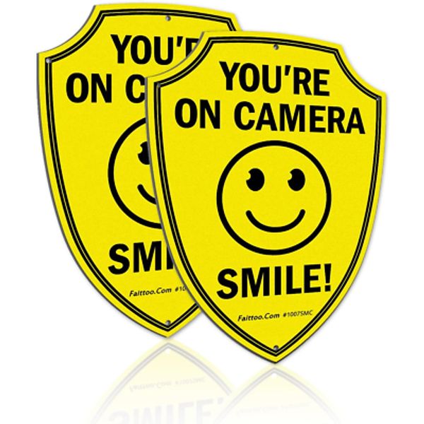 Smile You're On Camera Sign, Video Surveillance Signs Outdoor, 2-Pack