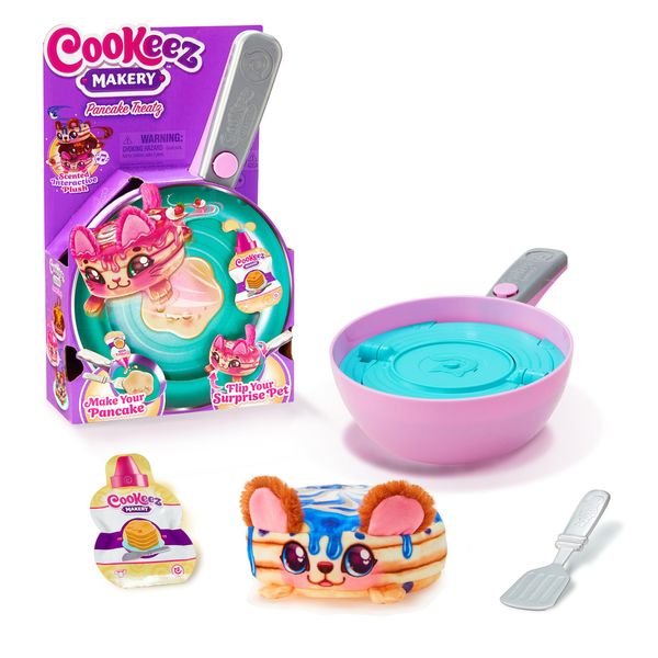 Cookeez Makery Pancake Treatz. Mix & Flip a Plush Best Friend! Place Your Pancake Mix on The Pan and Be Amazed When A Scented, Interactive Plush Friend Flips Out! Styles May Vary