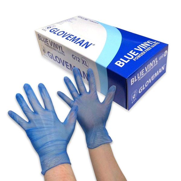 2 x Boxes of Gloveman Blue Powder Free Vinyl AQL 1.5 Medical Gloves - Medium