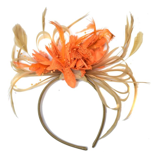 Caprilite Champagne Gold Beige Camel and Orange Fascinator on Headband Alice Band UK Wedding Ascot Races Derby