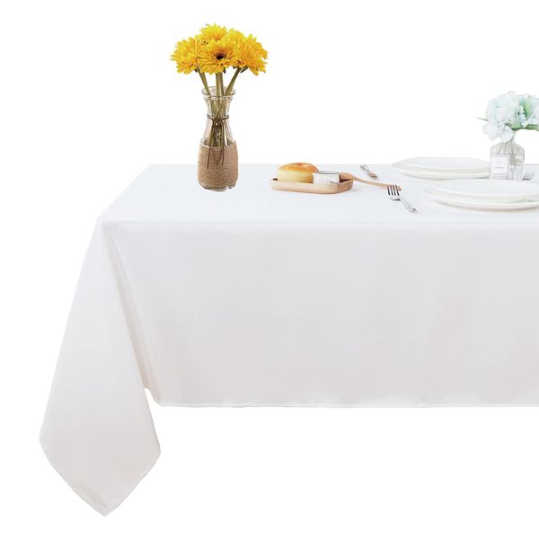 Fitable Rectangle Tablecloth 60x120 inch Stain and Wrinkle Resistant Washable Polyester Table Cloth, Decorative Fabric Table Cover for Dining Table, Buffet Parties and Camping White