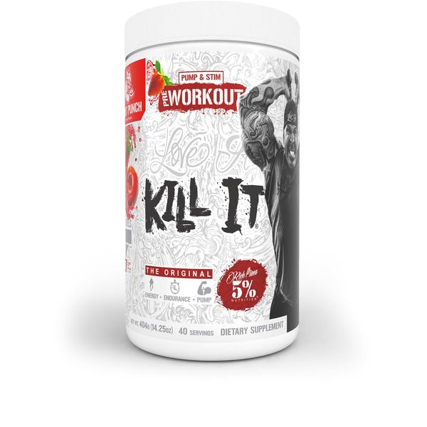 5% Nutrition Rich Piana Kill It Pre Workout Powder w/Creatine, Caffeine, Beta Alanine, Hydroprime Glycerol for Pump, Strength, Endurance | 14.25 oz, 40 Srvgs (Fruit Punch)