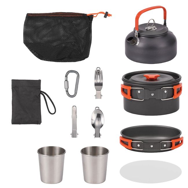 Takeda Corporation CPCST-13 Outdoor Cookware Set, Black, 7.1 x 7.1 x 4.7 inches (18 x 18 x 12 cm), Camping Cookers, 13 Piece Set