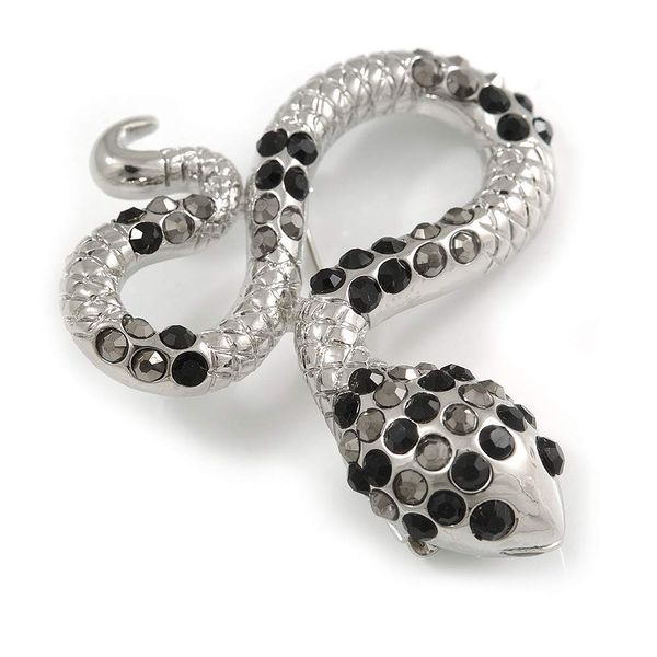 Crystal Snake Brooch In Silver Tone/ 55mm Long