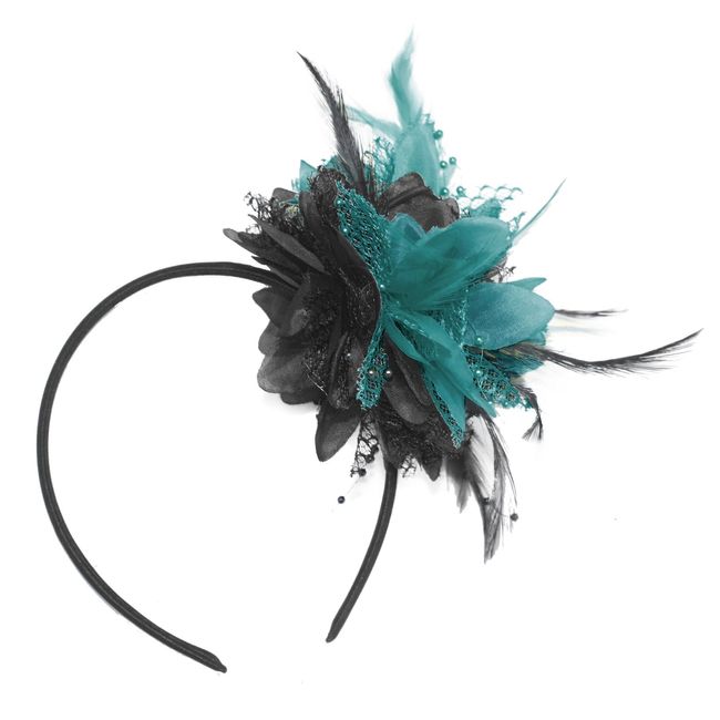 Caprilite Black and Teal Turquoise Fascinator on Headband for Ascot Weddings