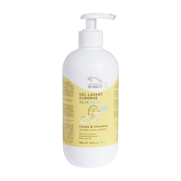 Laboratoires de Biarritz - Baby Care Organic Certified Re-Greasing Wash Gel - Only 9 Ingredients - Hypoallergenic - 200 ml - Made in France