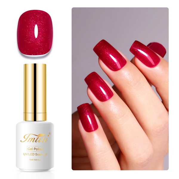 Imtiti Glitter Gel Nail Polish, 15ML Ruby Red Glitter Gel Polish Soak Off LED UV Diamond Shimmer Sparkle Nail Gel Polish DIY Nail Art Starter Manicure Salon Gel Nail Polish Kit