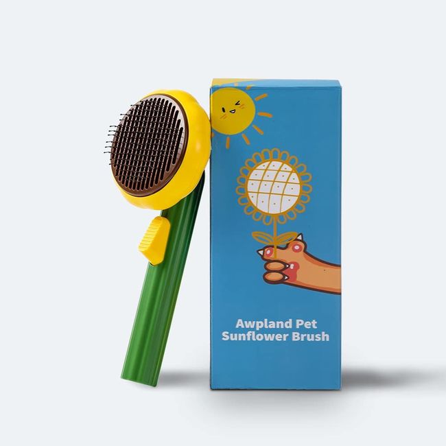 Awpland Sunflower Cat Brush, Self Cleaning Dog for Short and Long Haired Cats and Dogs - Cat Comb Tool to Remove Shaving, Dead Hair, Undercoat, Mat, Knot Tangle..