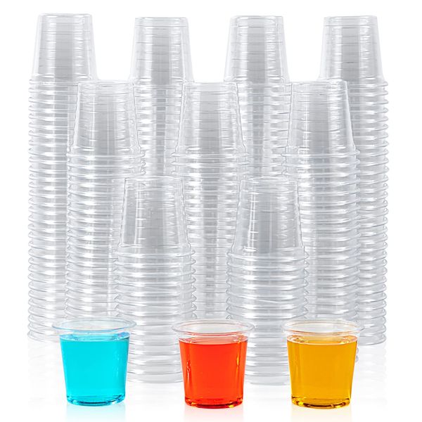 Lilymicky 500 PACK 1 oz Plastic Shot Glasses, 1 ounce Clear Disposable Plastic Cups, Party Cups for Vodka, Whiskey, Tequila, Mini Plastic Containers for Sauce, and Sample Tasting