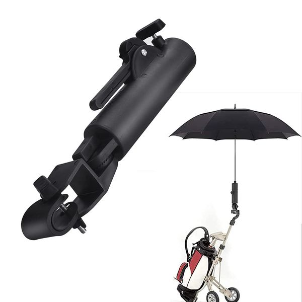 STCRERAG Golf Umbrella Holder Universal Adjustable Trolley Cart Umbrella Holder Cart Umbrella Stand Attachmen Deluxe Golf Cart Umbrella Holder for Golf Push Cart Handles, Golf Accessory (Black)