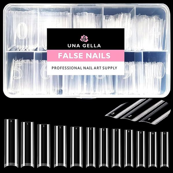 UNA GELLA No C Curve Nail Tips 504 PCS Extra Long XXL Tapered Square Nail Tips Half Cover Nails tips Straight Shape For French Acrylic Nails False Fake Clear Tips Square Shape with Box