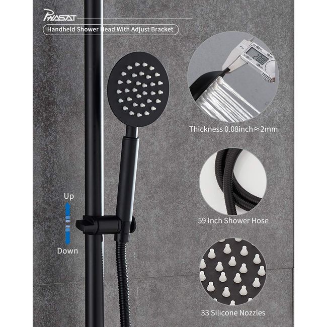 PHASAT Handheld Shower Head Holder Adjustable 304 Stainless Steel Handheld  Shower Head Bracket Holder Wall Mount,Shower Wand Holder Brushed