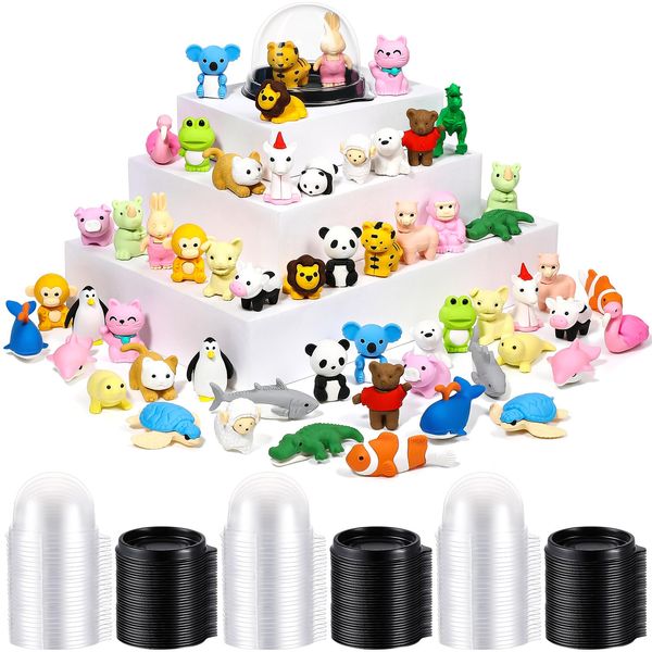 Estune 60Pcs Animal Erasers for Kids with 60Pcs Mini Boxes Animal Pencil Erasers Bulk Fun Erasers Toys Gifts for Classroom Prize Game Reward Treasure Box Stuffers Party Favors