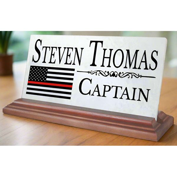 Firefighter Nameplate Gift - Thin Red Line Flag Custom Desk Name Plate - Graduat