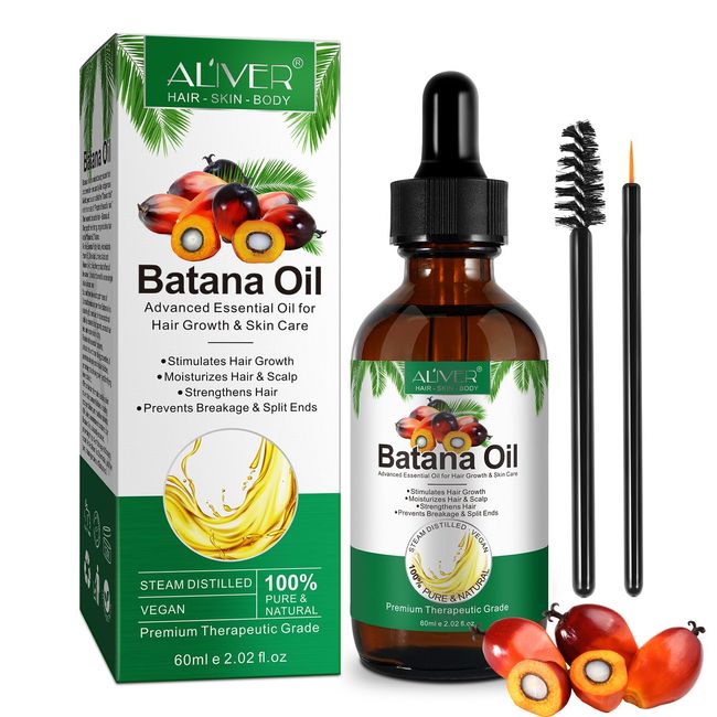 ALIVER Batana Oil for Hair Growth, Batana Oil Organic Cold Press, 100% Natural Batana Hair Oil - Enhances Hair & Skin Radiance, Anti Hair Loss and Repair Damaged Hair, 2.02 Fl Oz