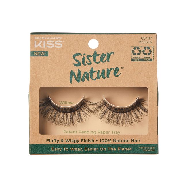 KISS Sister Nature Collection 1 Paar Wimpern, Willow, 100% natürliches Haar, weiche und voluminöse künstliche Wimpern, einfach zu tragen und umweltfreundlicher Verpackung, inklusive Wimpernkleber