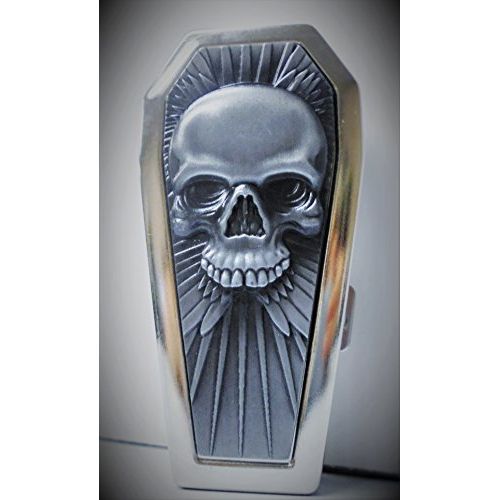 Silver Metal Skull Raised Design Coffin Cigarette Case, Fit's 100's, 3101COFSSK