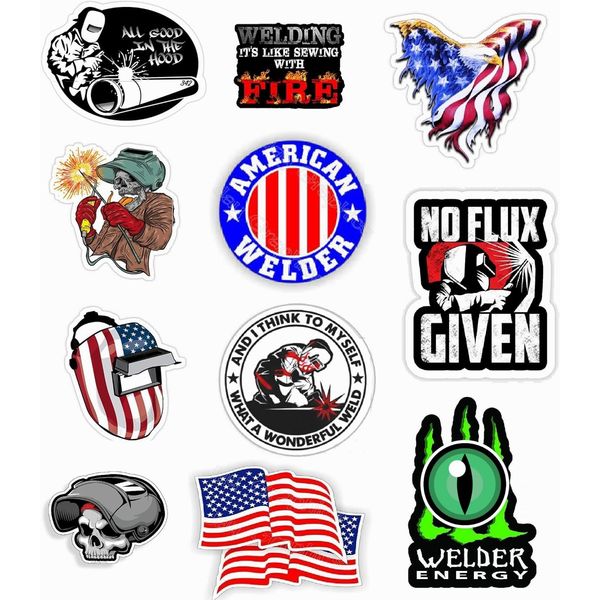 11 pcs Welder Stickers Set Welding Decals, 2 inches. Welding Helmet Welder Decal. Oilfield Trash Hard Hat Sticker