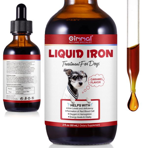 Iron Supplements for Dogs, Liquid Iron Drops for Dogs with B12 Supports Anemia, Low Enery Levels, Promotes Blood Health, 60ml/2 oz