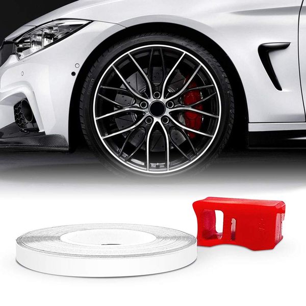 Refractive Wheel Trim for Car Wheels with Applicator Tool, White, 5 mm x 6 mt