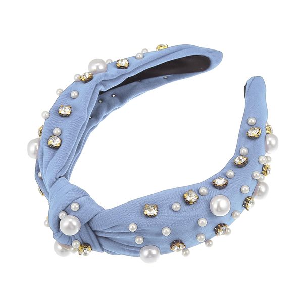 VOCOSTE Knot Headband Faux Rhinestone Women Hair Band 3cm Wide 1pcs Peacock Blue