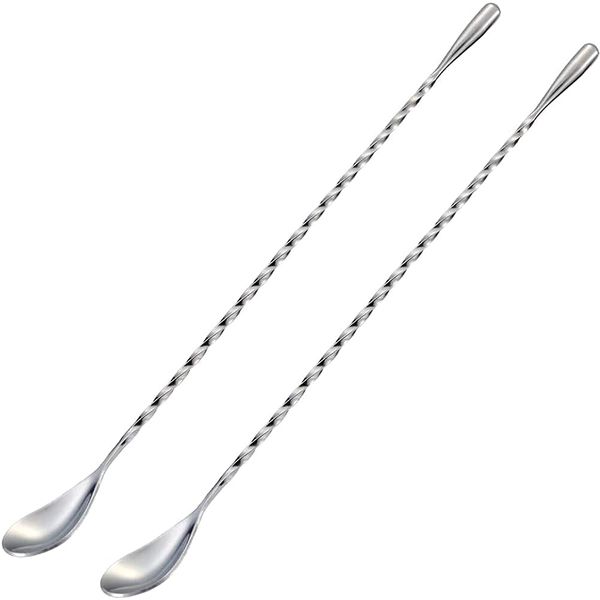 YFWOOD Extra Long Bar Spoons, 11.8 inches (30 cm), Set of 2, Bar Spoon, Long Spoon, Ice Spoon, Stainless Steel, Spiral, Cocktail Shaker, Stirring Spoon, High Ball Glass, Cocktail Glass, Suitable