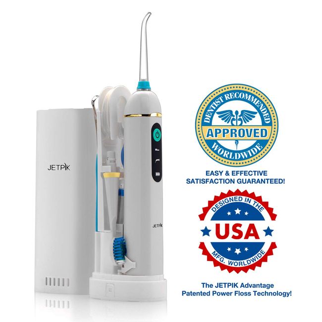 [New Release] Jetpik JP210- Solo+ – Rechargeable Portable Power Water Flosser with pulsating Floss Technology and Cordless Dental Water Jet Cleaning and Sonic Toothbrush for Home and Travel use