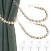 2 Pieces Wood Bead Curtain Tieback Boho Curtain Tiebacks Curtain Holdbacks for Wall Curtain Ties Window Treatment Drape Tie Back with Hooks for Bedroom Wall Dining Decoration (Wood Color,2)