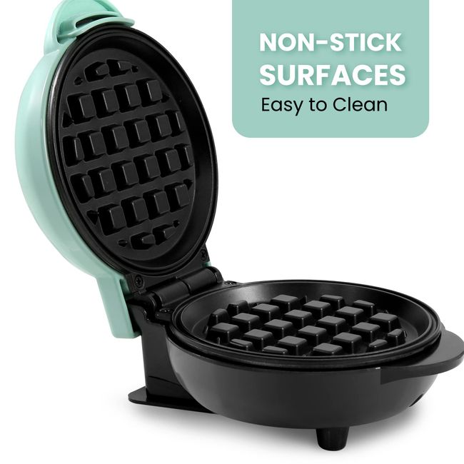 Elite Gourmet EWM013M# Electric Nonstick Mini Waffle Maker with 5-inch cooking surface, Belgian Waffles, Compact Design, Hash Browns, Keto, Snacks, Sandwich, Eggs, Easy to Clean, Mint